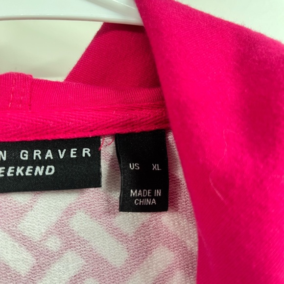 Susan Graver Weekend Pink Geometric Zip Front Hoodie Casual Jacket Size XL - Picture 2 of 10